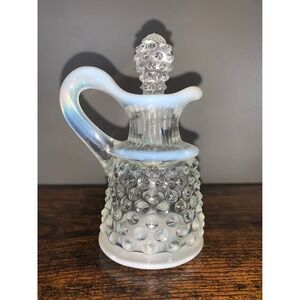 Vintage Fenton Hobnail Opalescent Cruet Bottle w Stopper Moonstone Glass